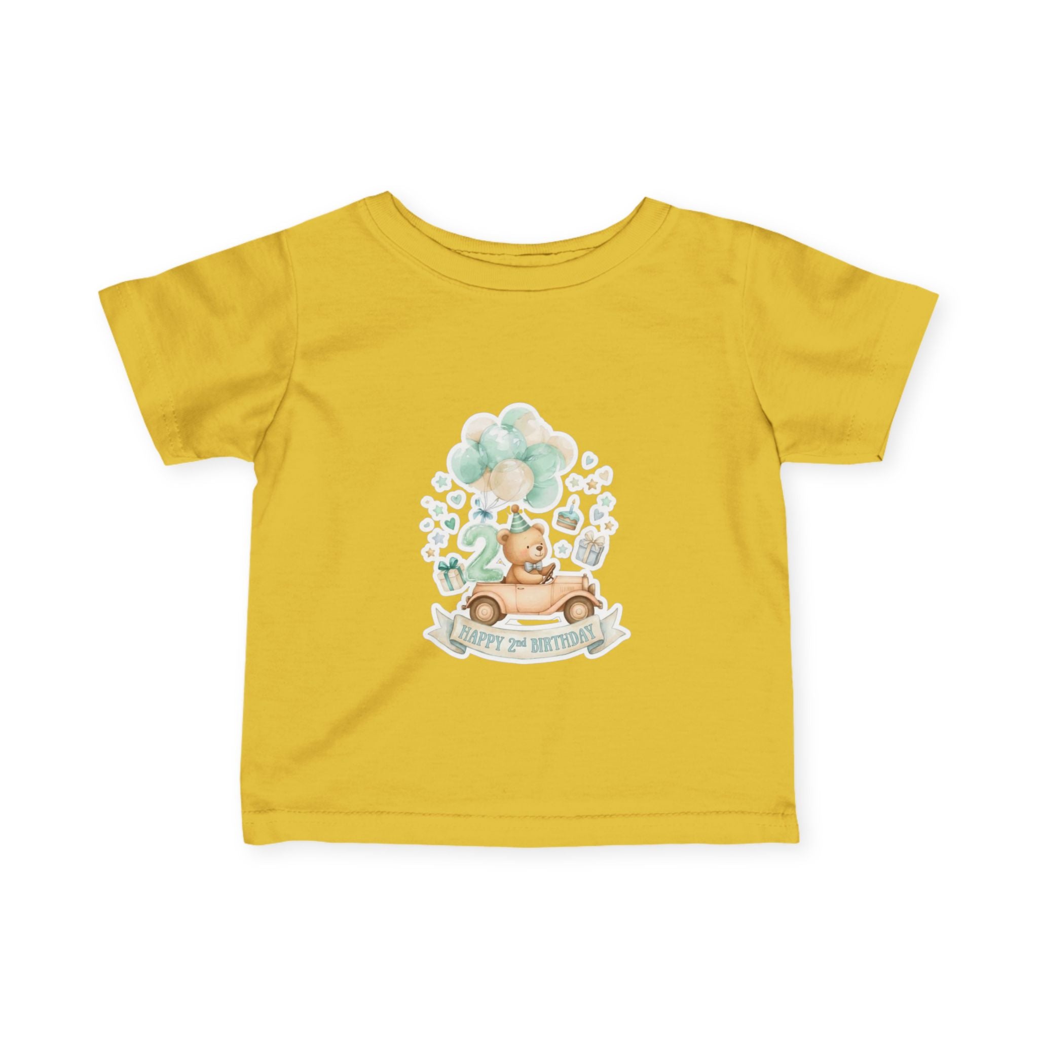 Baby 2nd Birthday Tee - Cute Bear in Car with Balloons Infant Shirt