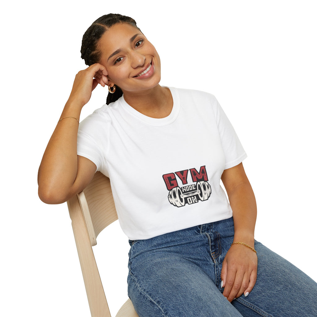 Gym Mode T-Shirt — Fitness Workout Tee with Dumbbell Graphic