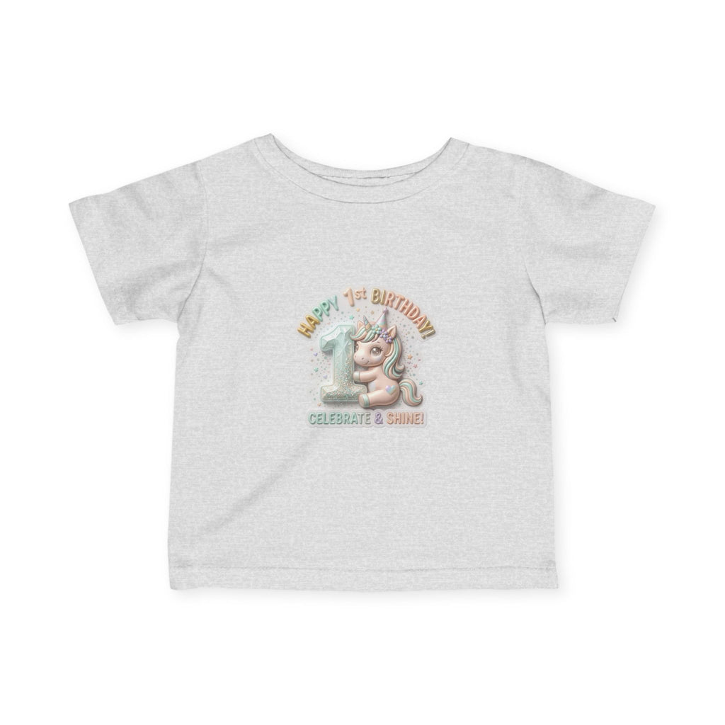 Infant Tee — 'Happy 1st Birthday' Pastel Unicorn Celebrate & Share