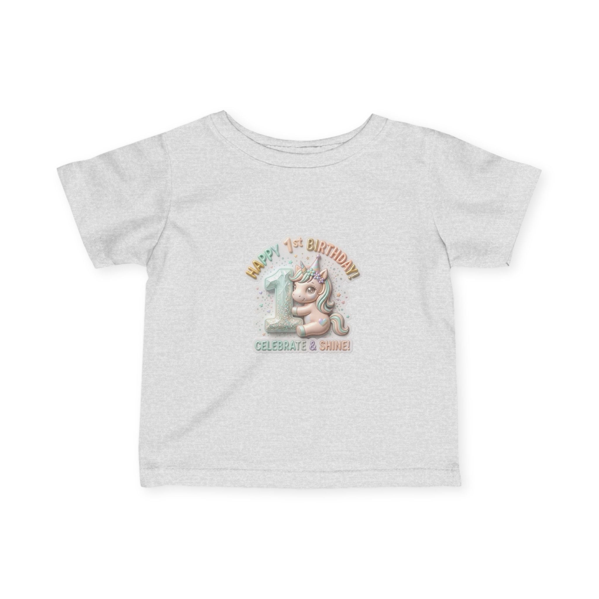 Infant Tee — 'Happy 1st Birthday' Pastel Unicorn Celebrate & Share