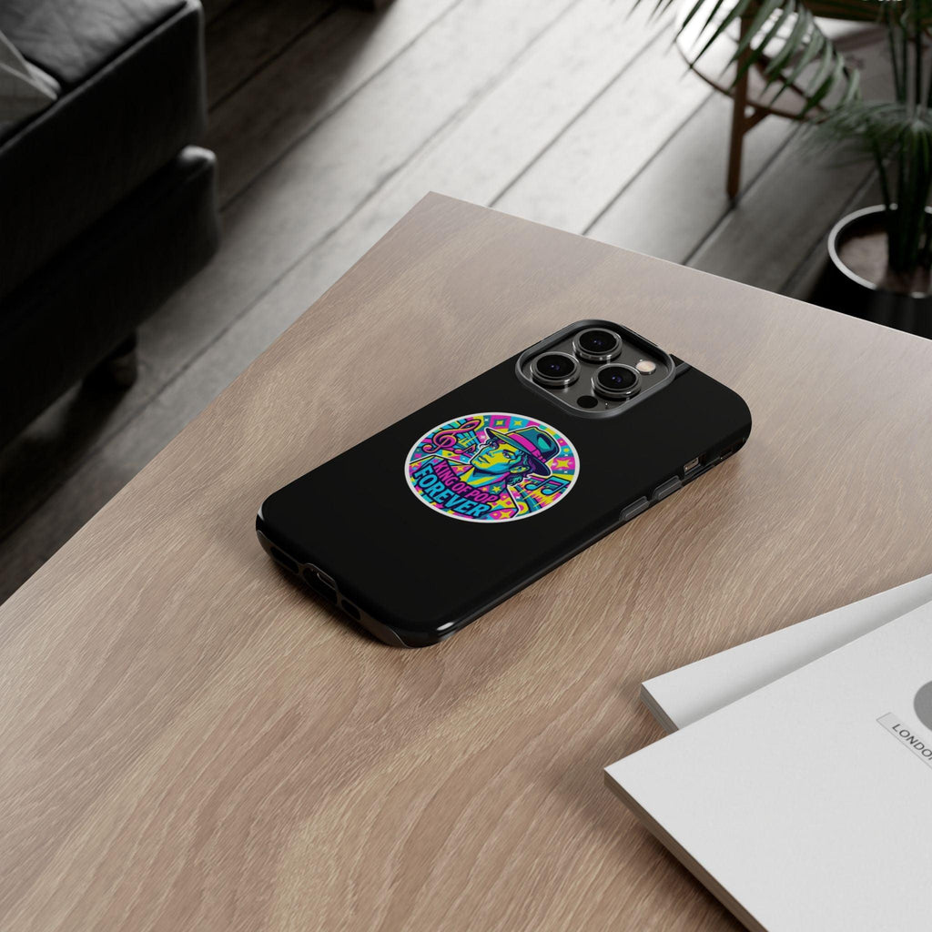 Matte Black iPhone Tough Cases 12 to 17 Pro Max  — "King of Pop Forever" Retro Pop Art Phone Case
