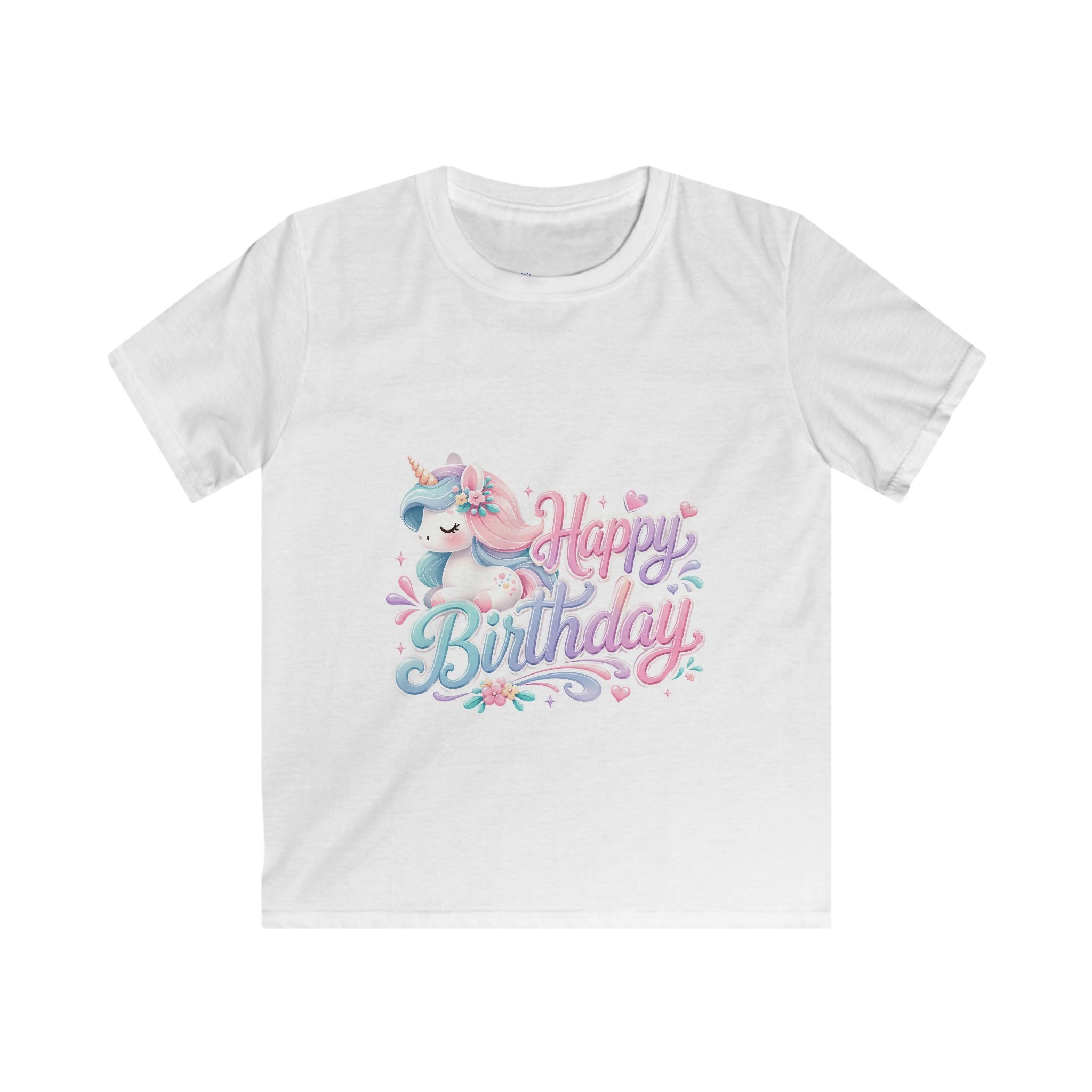 Kids Birthday Tee — Pastel Unicorn "Happy Birthday" Shirt for Girls