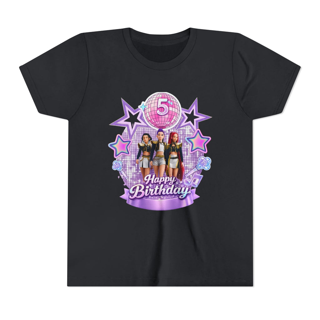 Girls' 5th Birthday Tee - 'Happy Birthday' Glitter Stars Design