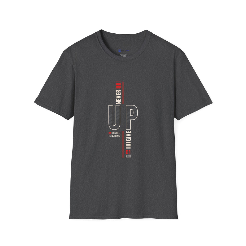 Never Give Up T-Shirt — Motivational Vertical 'Never Up' Graphic Tee