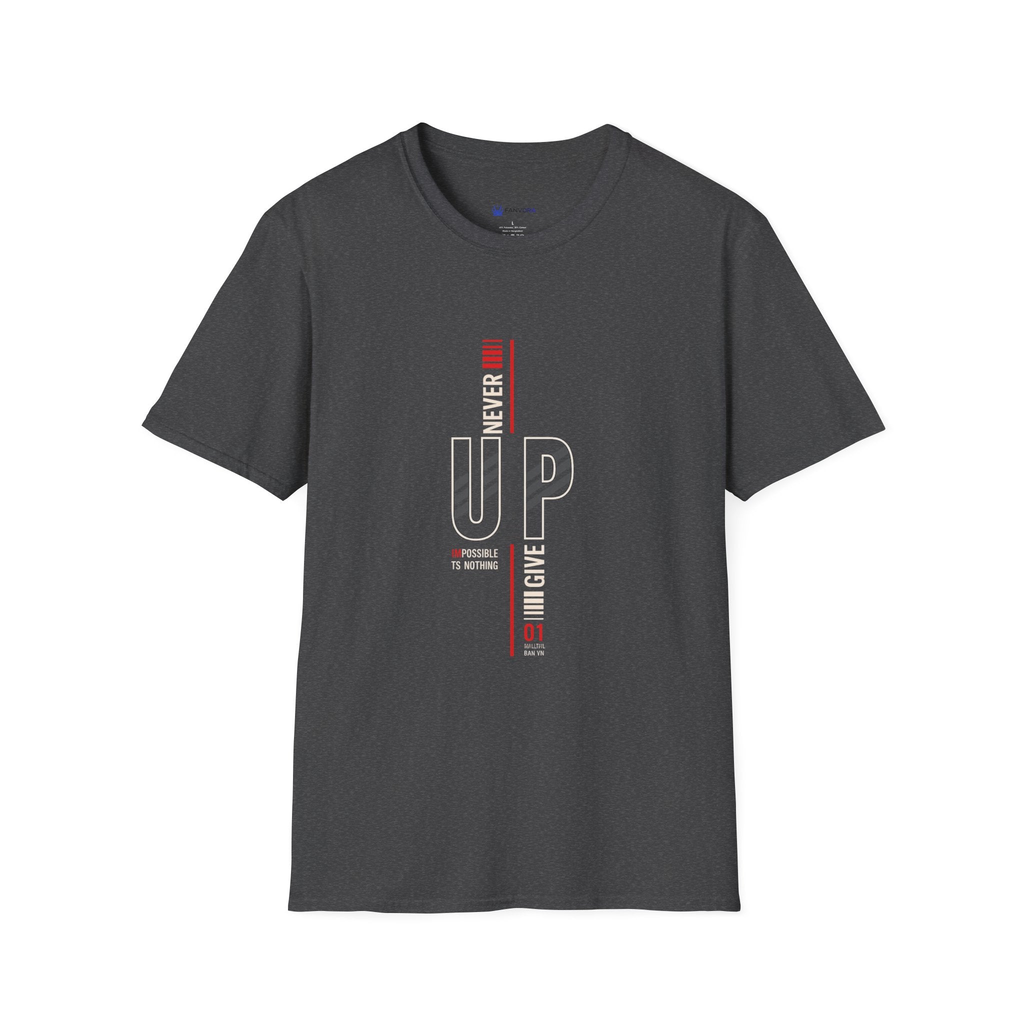 Never Give Up T-Shirt — Motivational Vertical 'Never Up' Graphic Tee