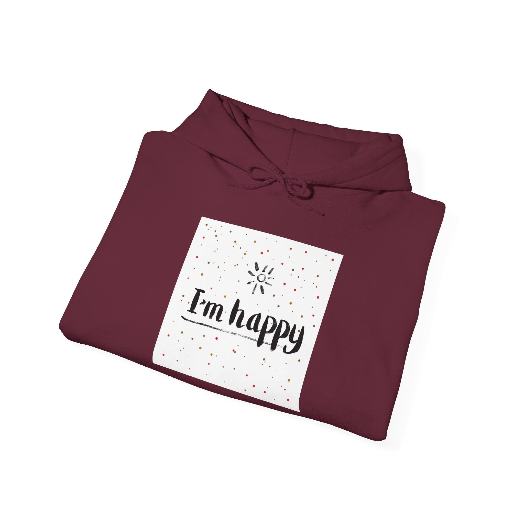New Day Hoodie — "I'm Happy" Minimal Positive Graphic Sweatshirt.