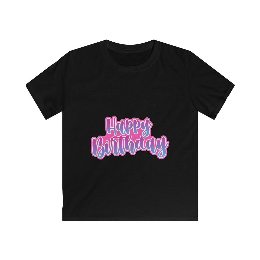 Kids Tee — "Happy Birthday" Pink & Purple Birthday Shirt for Children