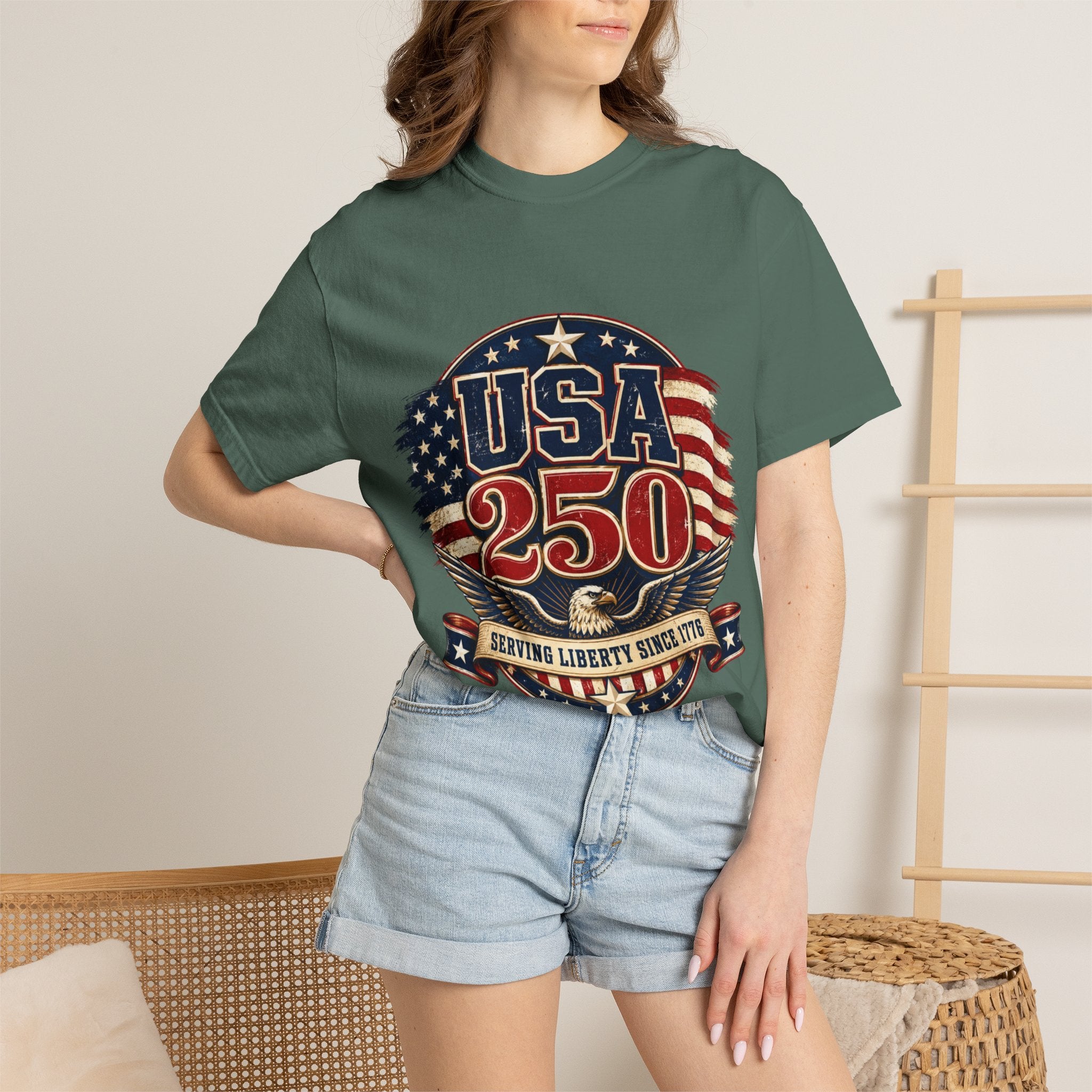 USA 250 T-Shirt — Patriotic "Serving Liberty Since 1776" Anniversary Tee