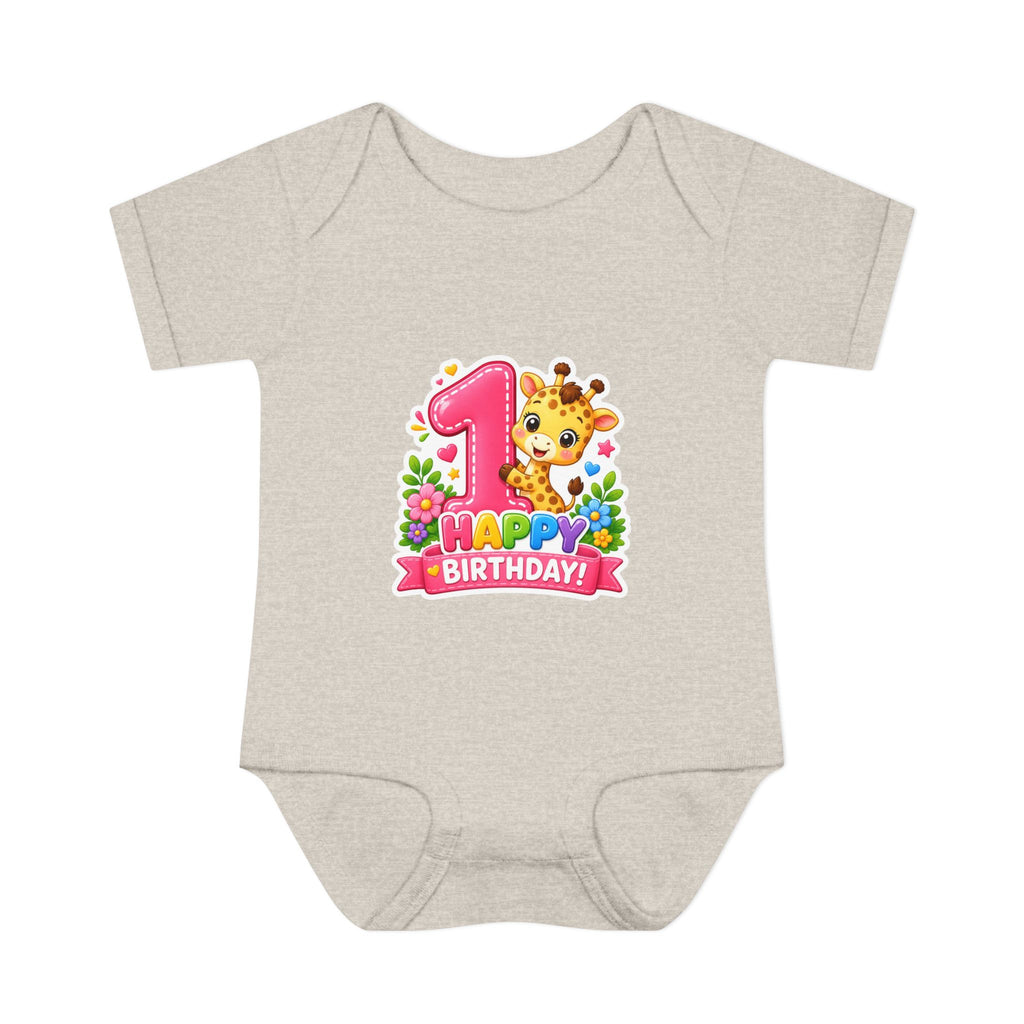 1st Birthday Baby Bodysuit - Happy Birthday Giraffe Onesie