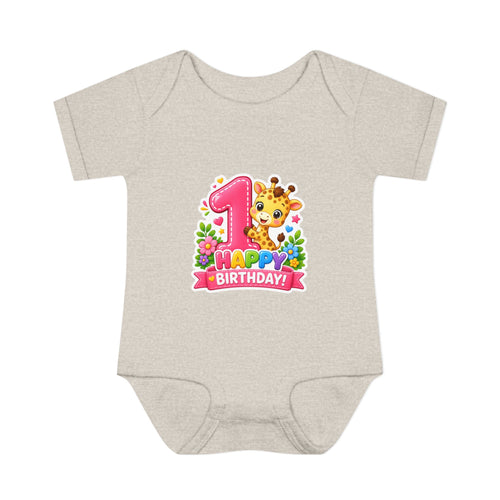 1st Birthday Baby Bodysuit - Happy Birthday Giraffe Onesie