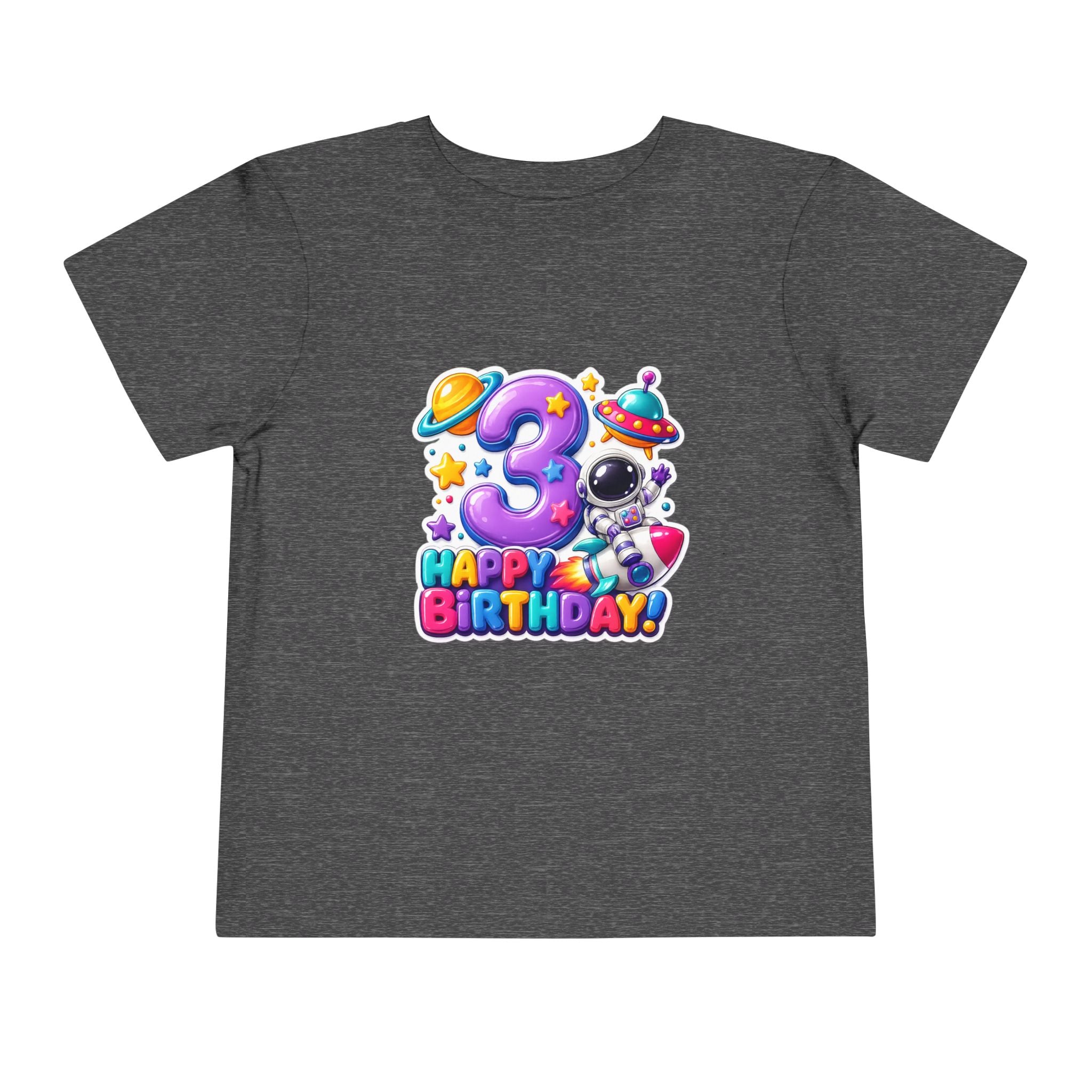 3rd Birthday Toddler Tee — Space Astronaut "Happy Birthday" Shirt