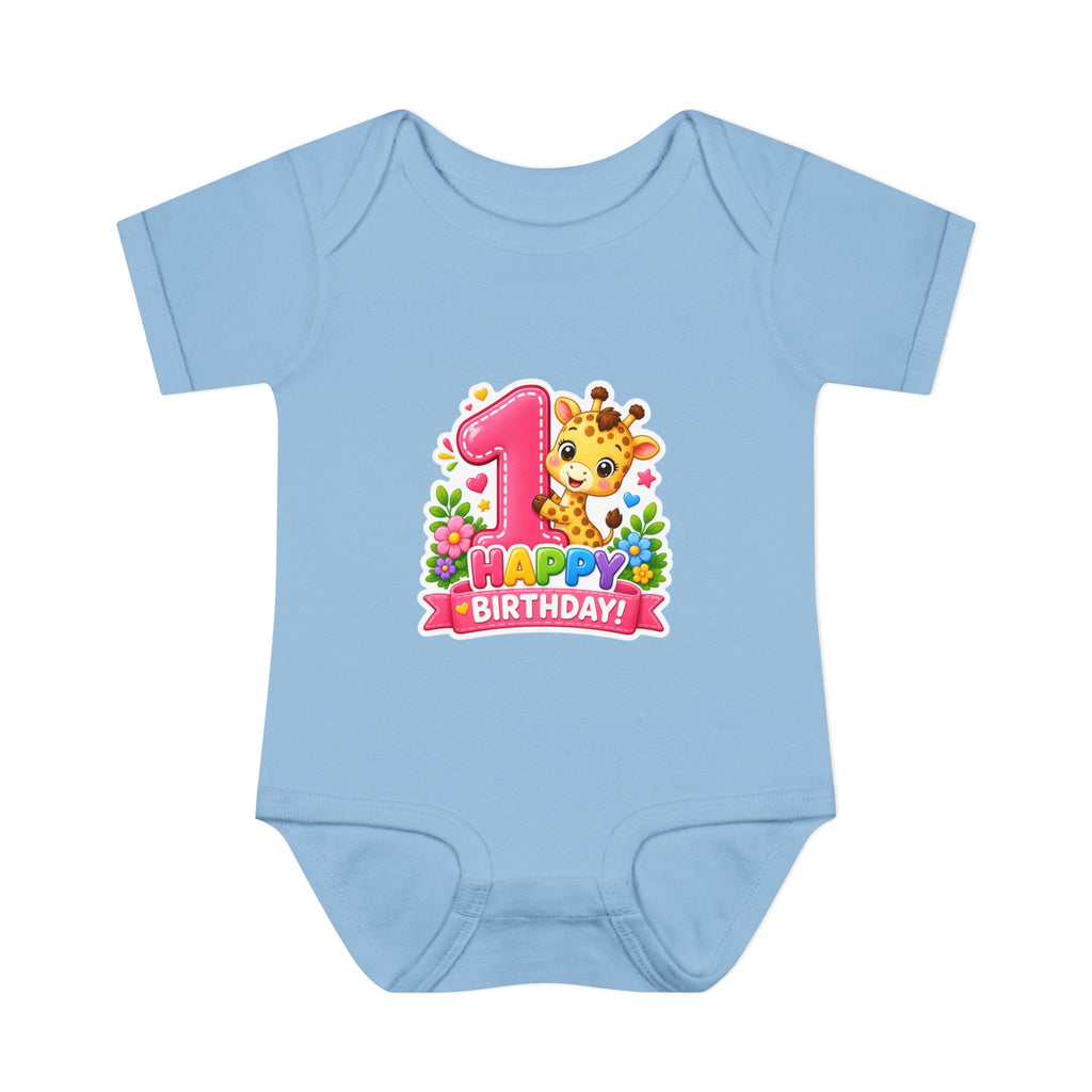 1st Birthday Baby Bodysuit - Happy Birthday Giraffe Onesie