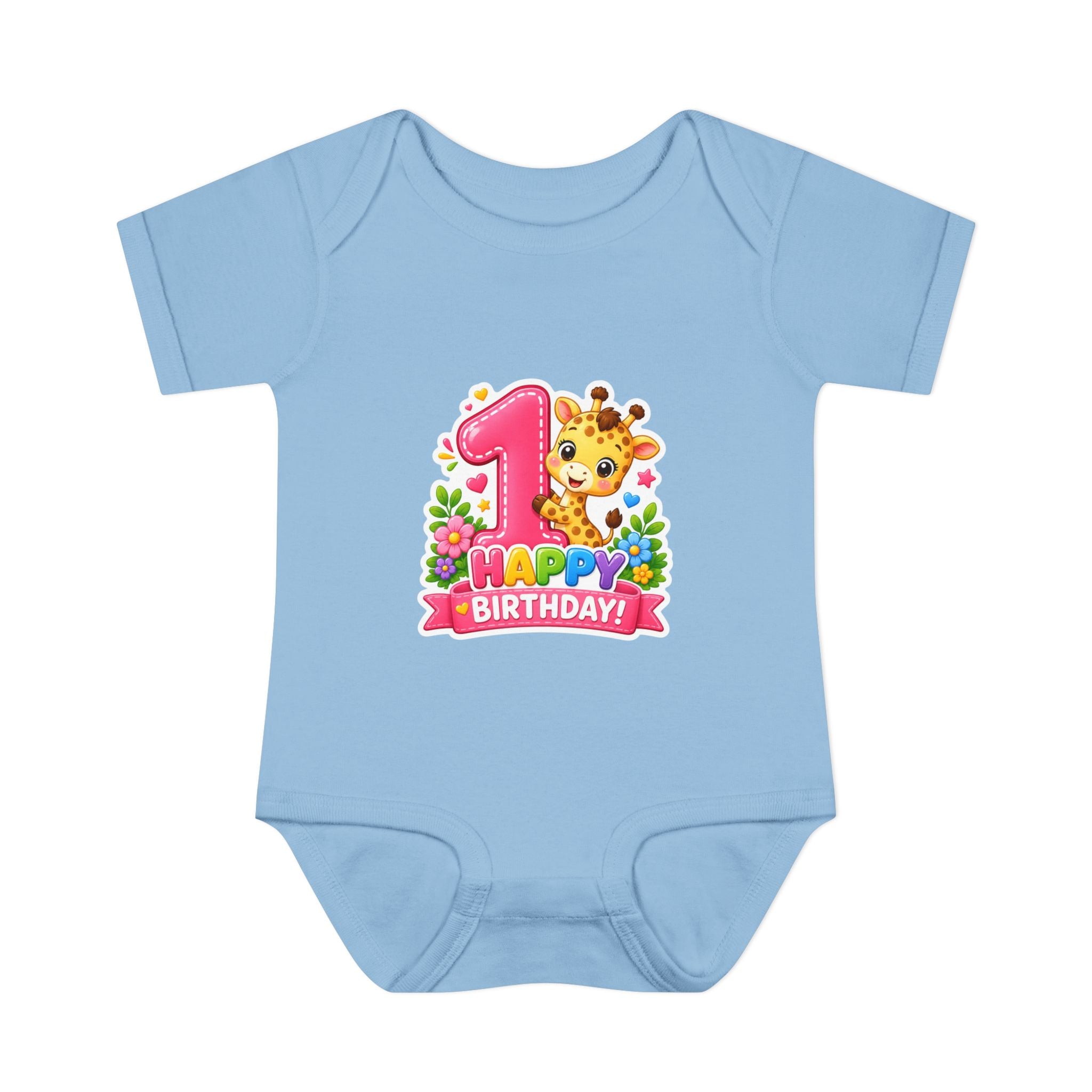 1st Birthday Baby Bodysuit - Happy Birthday Giraffe Onesie