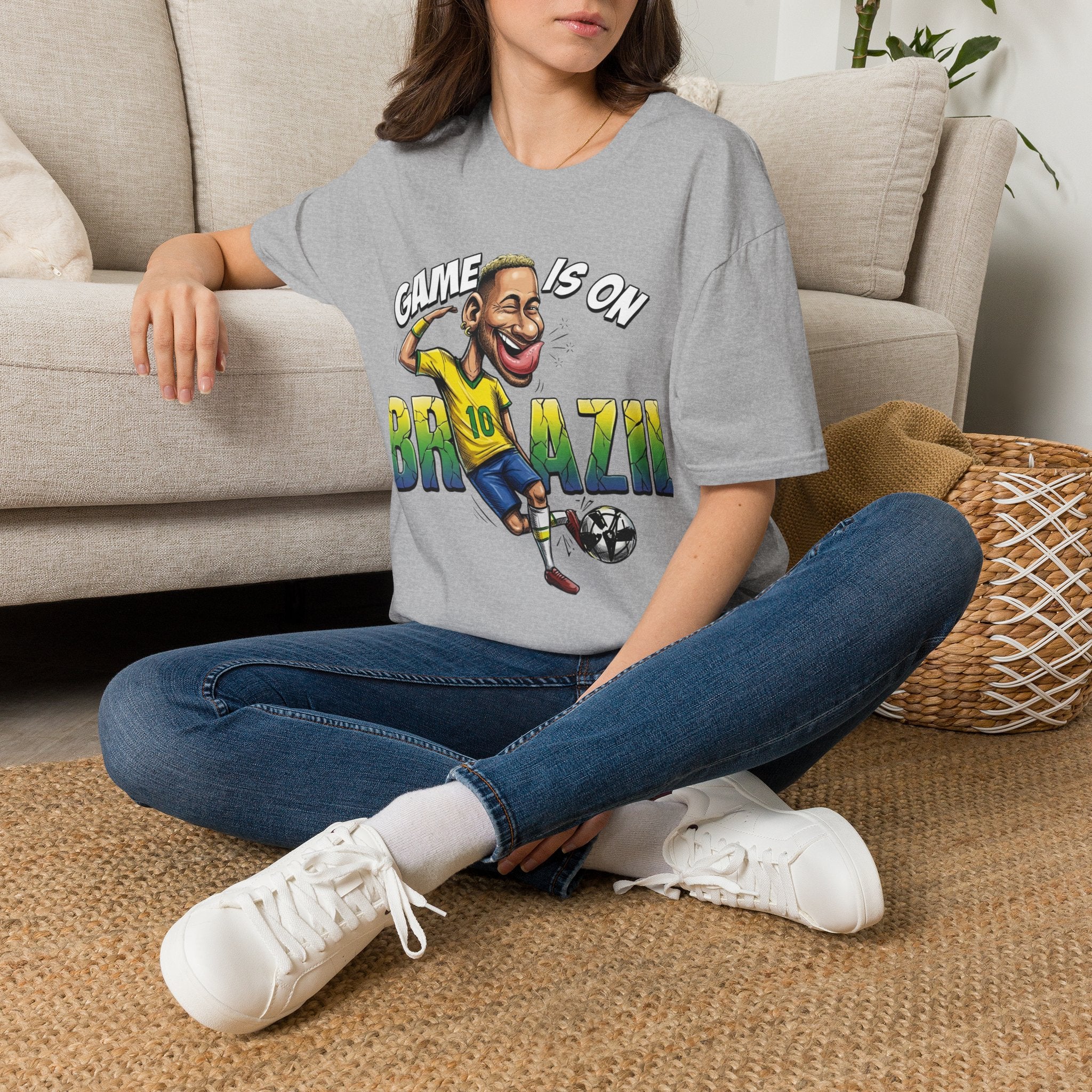 Brazilian Soccer comic style  figure T-Shirt — "Game Is On" Caricature Neymar Fan Tee