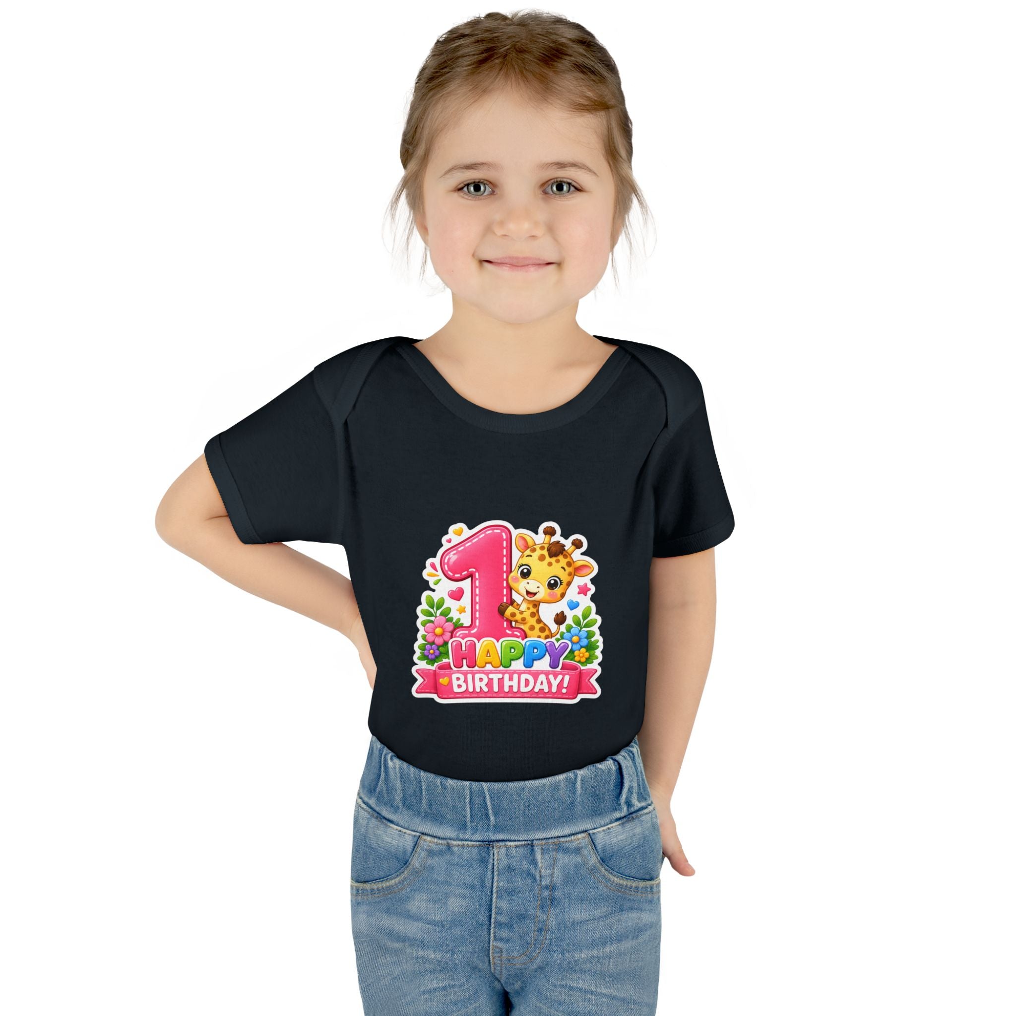 1st Birthday Baby Bodysuit - Happy Birthday Giraffe Onesie