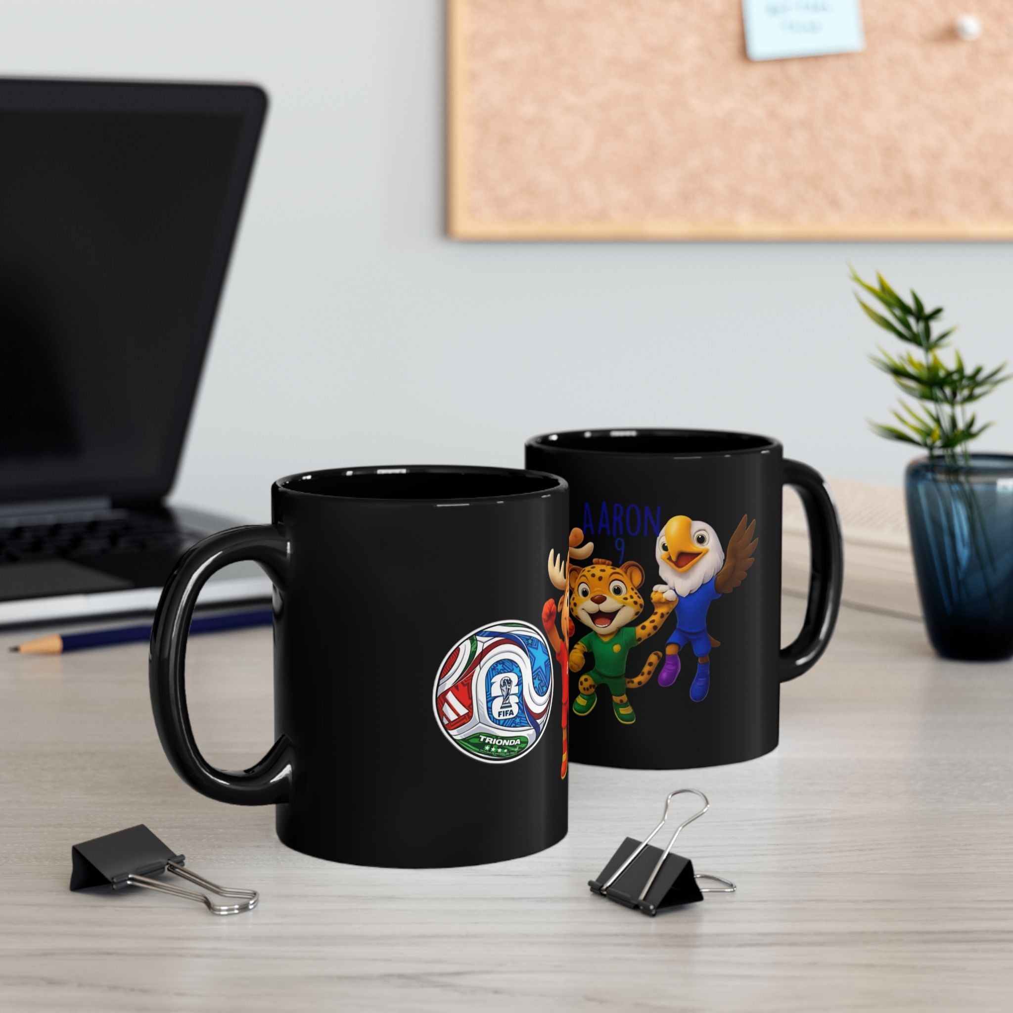 Kids Sports Mascot Black Mug — Personalized Name Option (11oz/15oz)