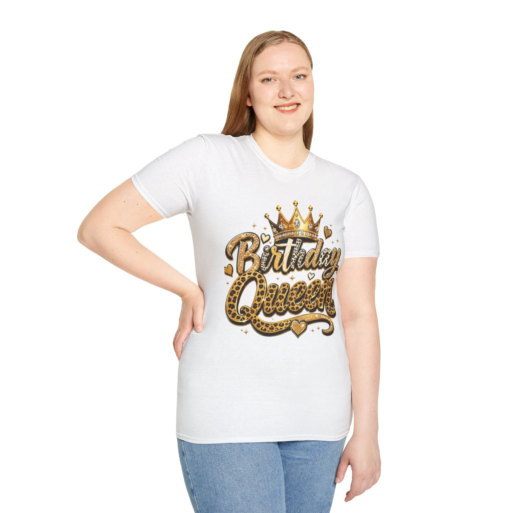 Birthday Queen T‑Shirt — Gold Crown & Leopard Print Celebration Tee