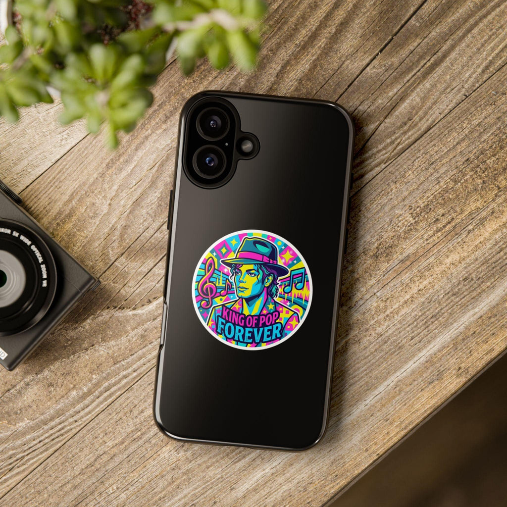 Matte Black iPhone Tough Cases 12 to 17 Pro Max  — "King of Pop Forever" Retro Pop Art Phone Case