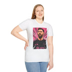 Soccer Star Graphic T‑Shirt — Retro Pink Icon Portrait.