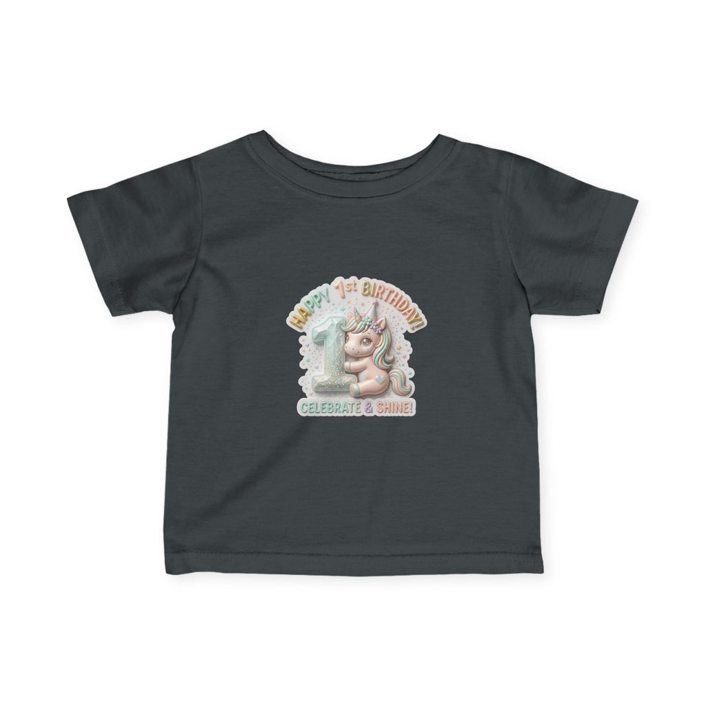 Infant Tee — 'Happy 1st Birthday' Pastel Unicorn Celebrate & Share