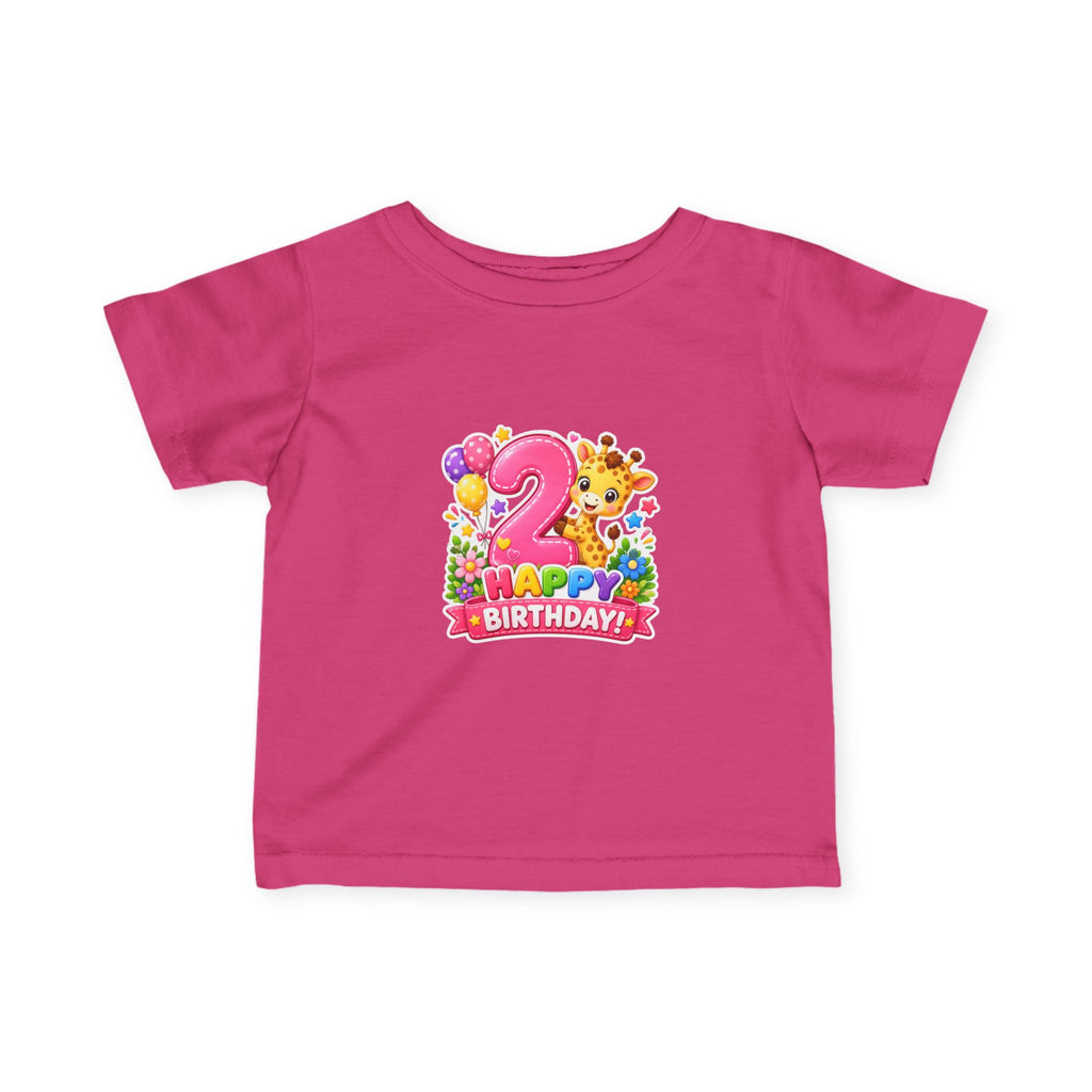 2nd Birthday Infant Tee - Cute Giraffe & Balloons Happy Birthday Shirt