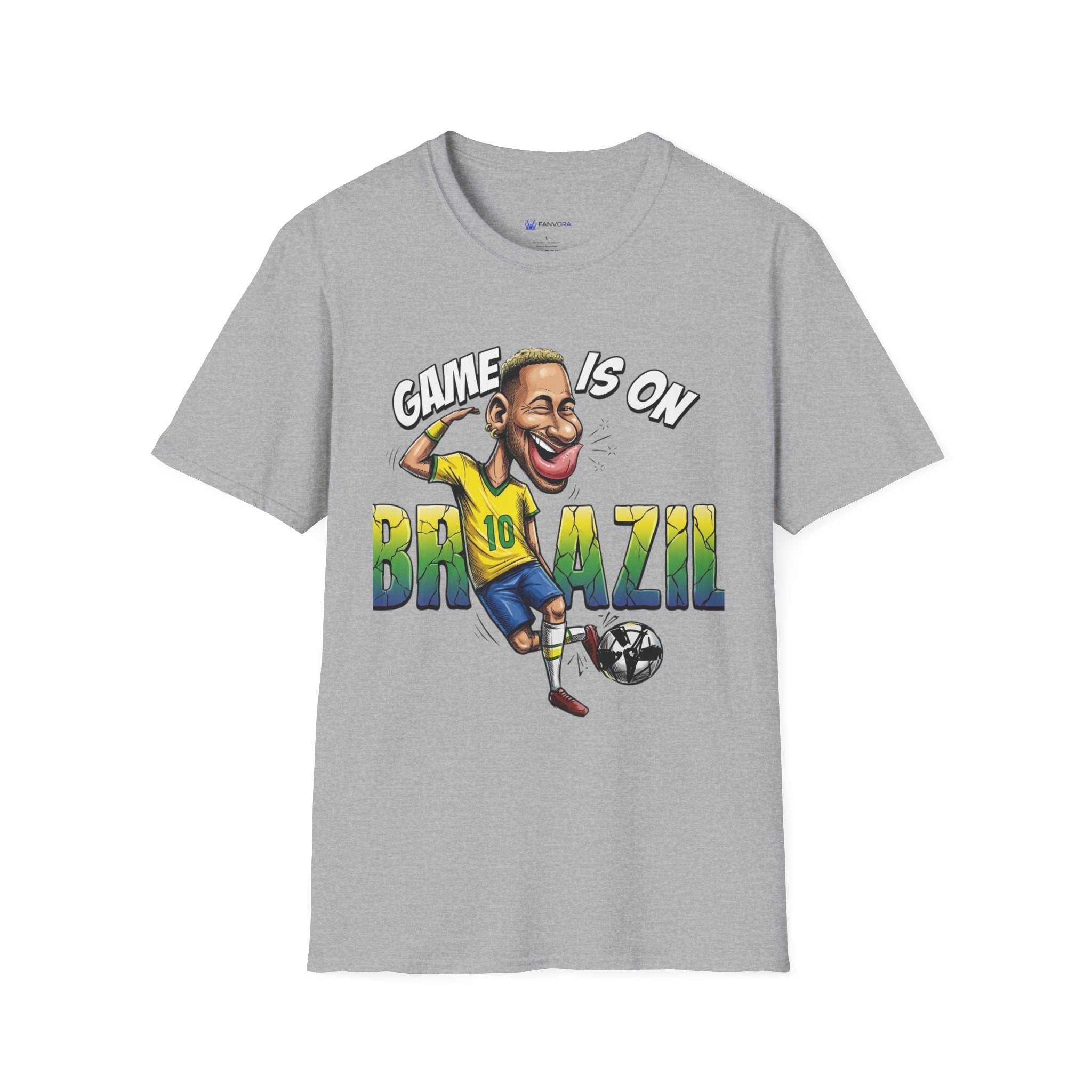Brazilian Soccer comic style  figure T-Shirt — "Game Is On" Caricature Neymar Fan Tee