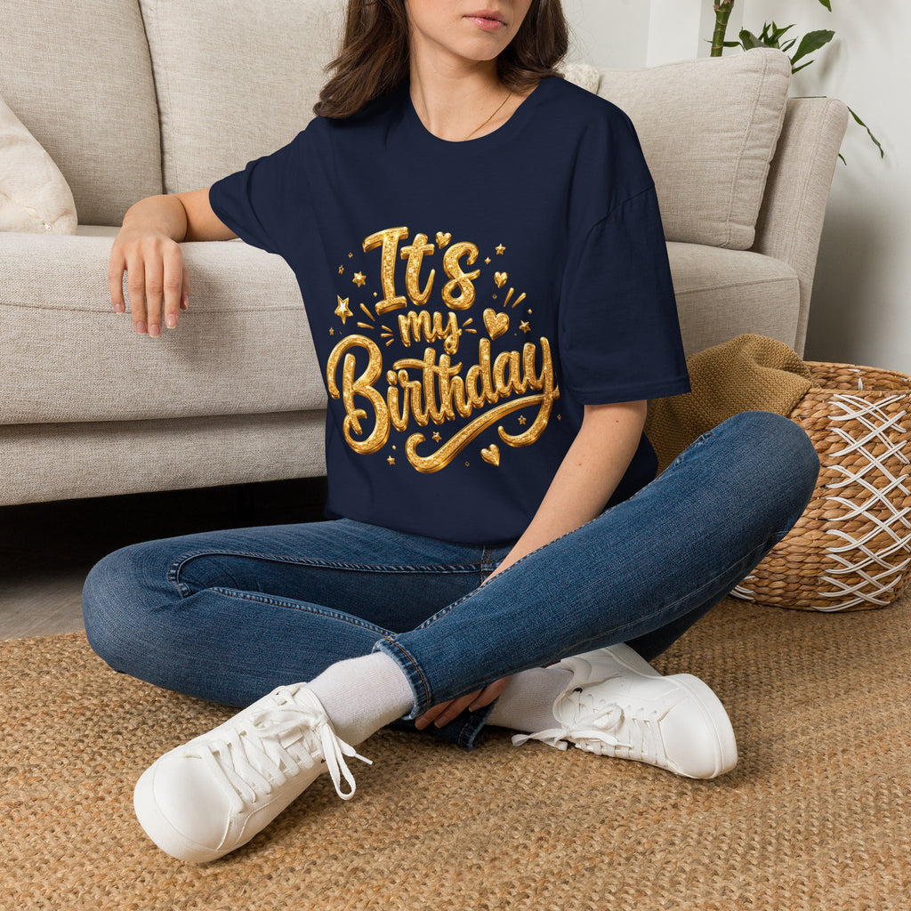 Birthday T-Shirt — "It's My Birthday" Gold Glitter Script Party Tee