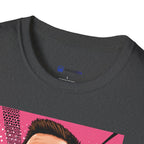 Soccer Star Graphic T‑Shirt — Retro Pink Icon Portrait.