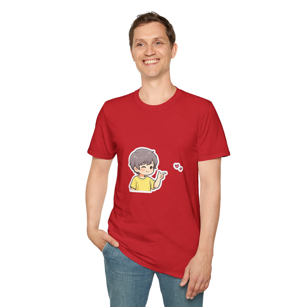 Cute Boy Waving Hearts T-Shirt — Cute Kawaii Cartoon Graphic Tee