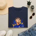 Soccer Player Graphic T-Shirt — 'England Legend' Blue Splash Design