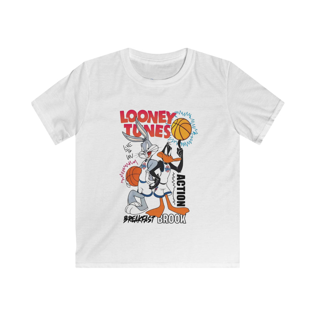 Kids Looney Tunes Basketball Tee — Daffy & Bugs Vintage Action Graphic Shirt.