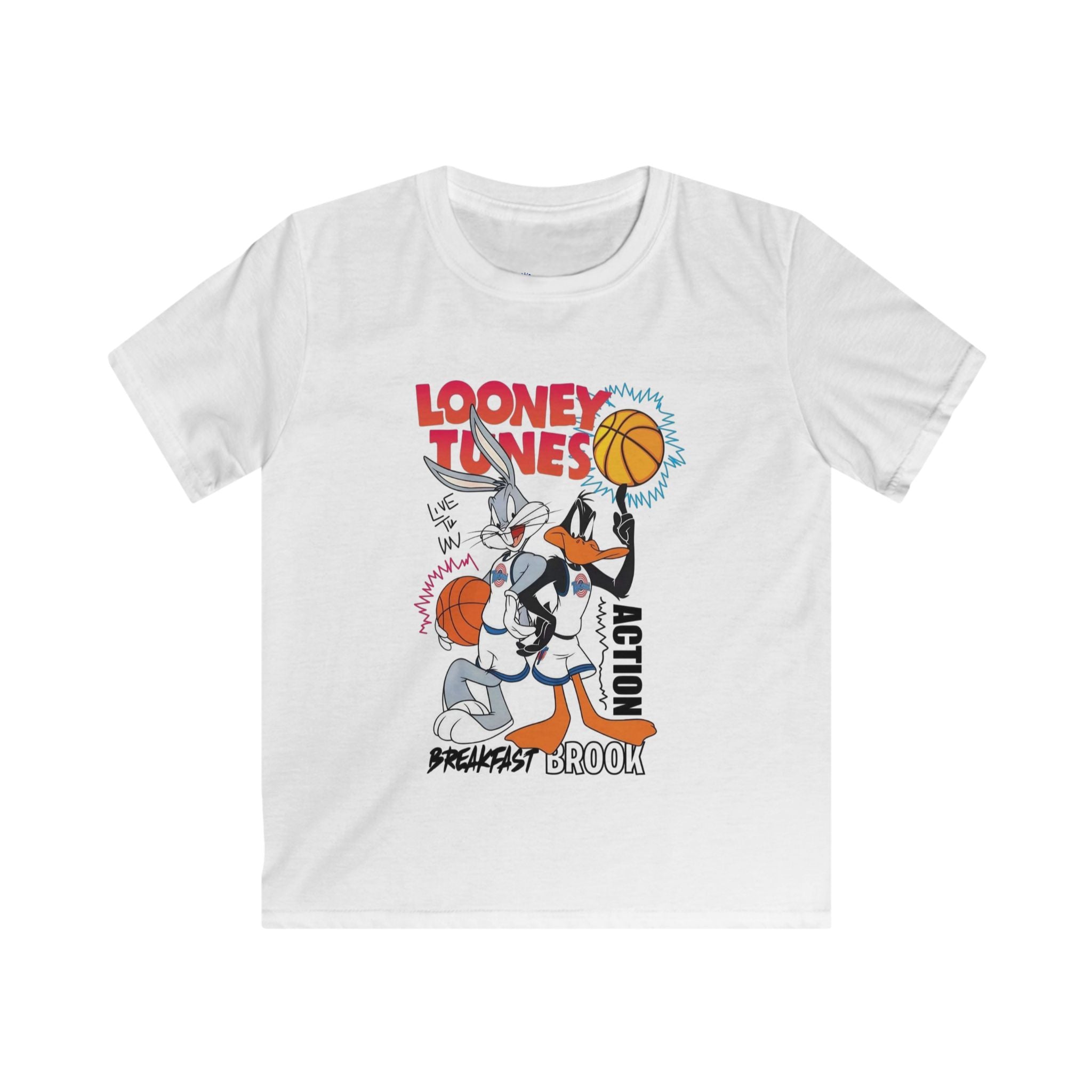 Kids Looney Tunes Basketball Tee — Daffy & Bugs Vintage Action Graphic Shirt.