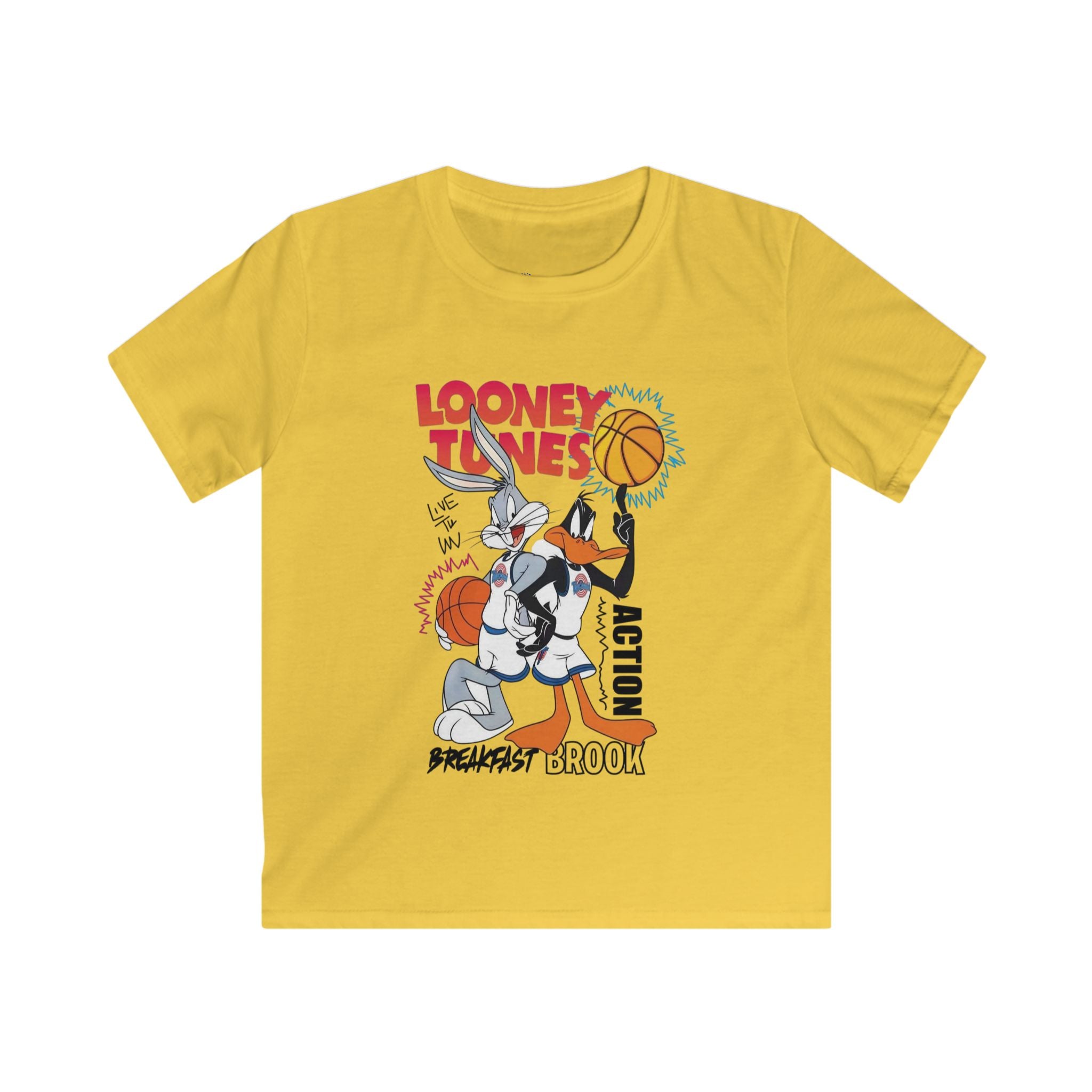 Kids Looney Tunes Basketball Tee — Daffy & Bugs Vintage Action Graphic Shirt.