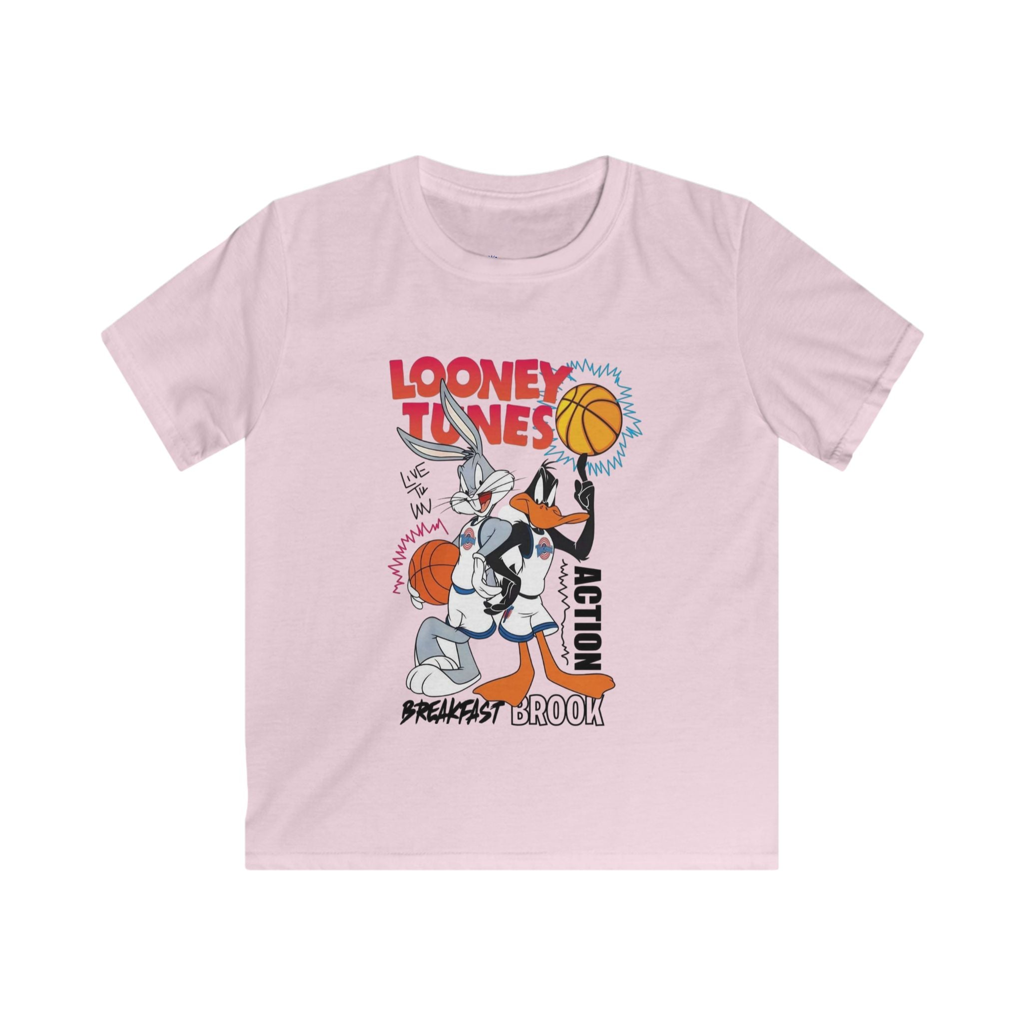 Kids Looney Tunes Basketball Tee — Daffy & Bugs Vintage Action Graphic Shirt.