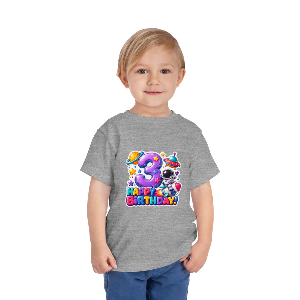 3rd Birthday Toddler Tee — Space Astronaut "Happy Birthday" Shirt