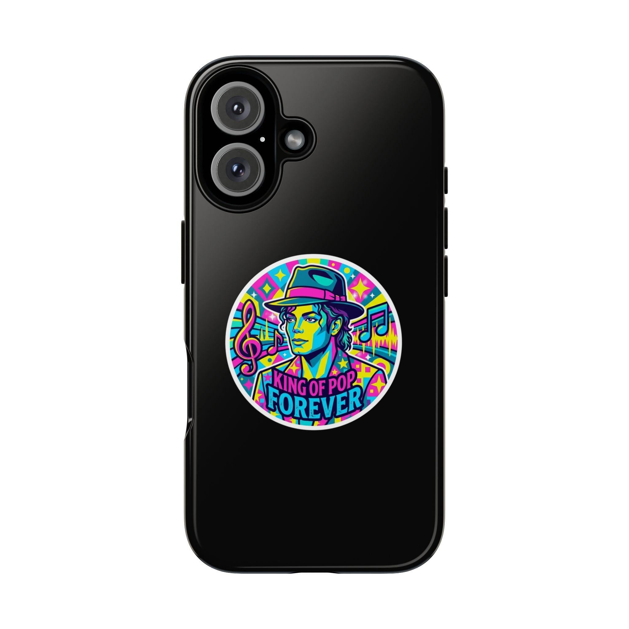 Matte Black iPhone Tough Cases 12 to 17 Pro Max  — "King of Pop Forever" Retro Pop Art Phone Case