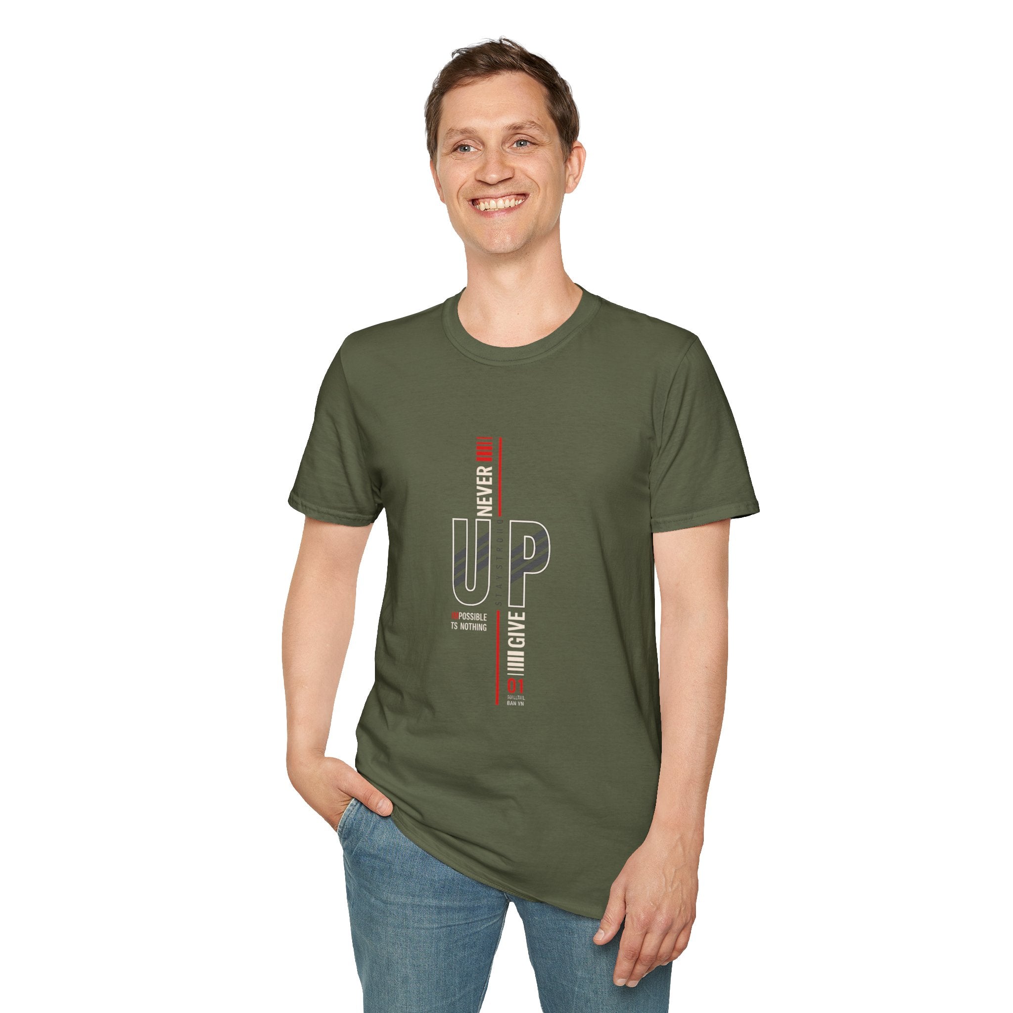 Never Give Up T-Shirt — Motivational Vertical 'Never Up' Graphic Tee