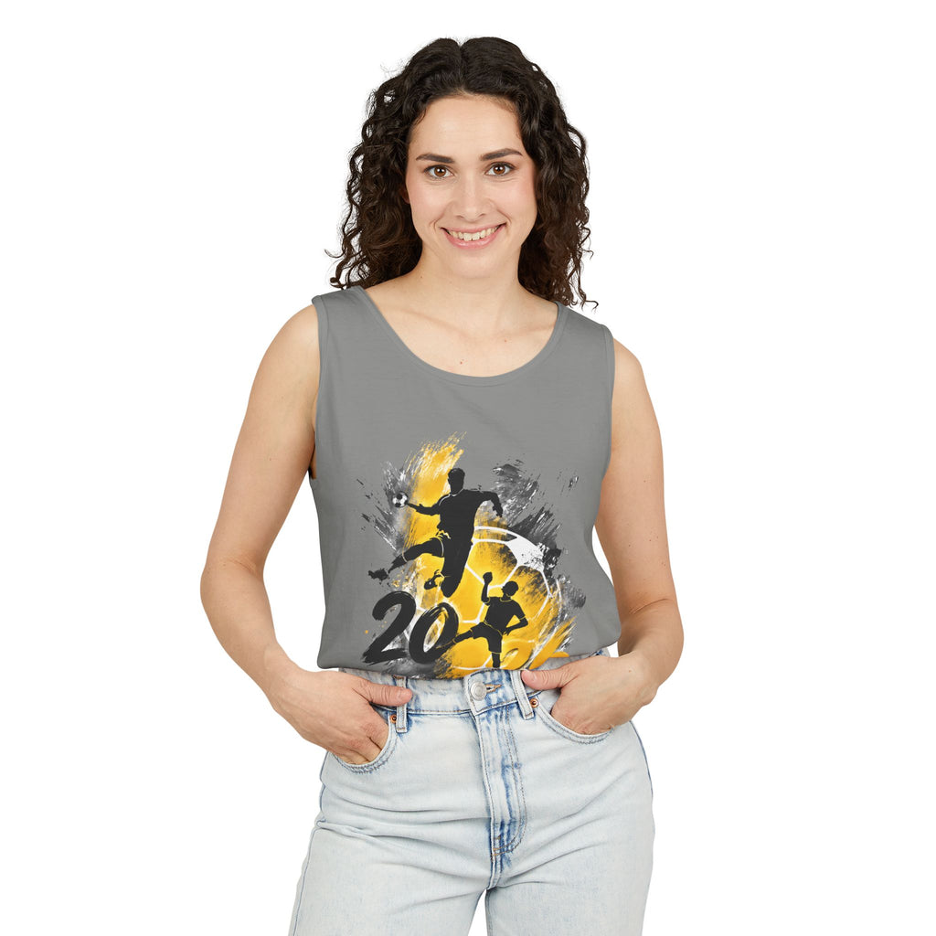 Soccer 2016 Player Silhouette Tank Top — Yellow Brushstroke Sports Vest.