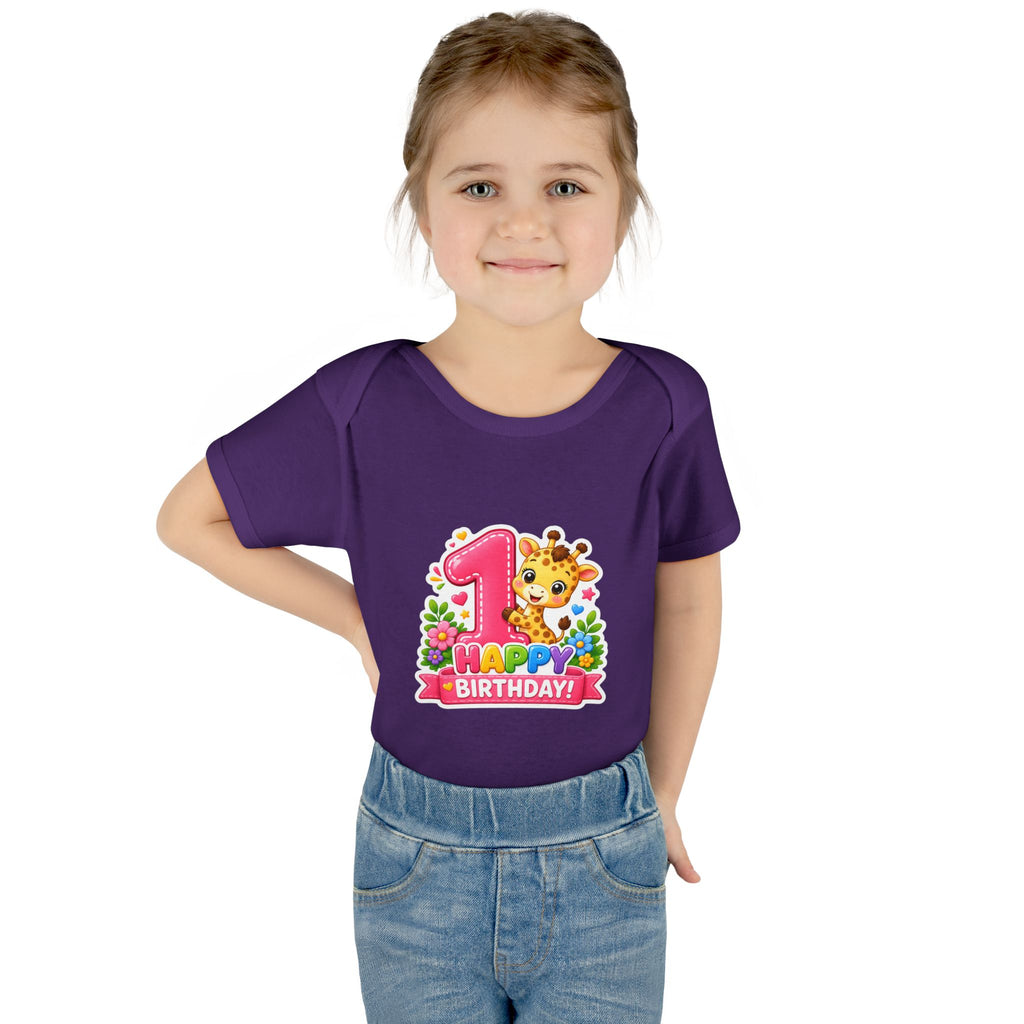 1st Birthday Baby Bodysuit - Happy Birthday Giraffe Onesie