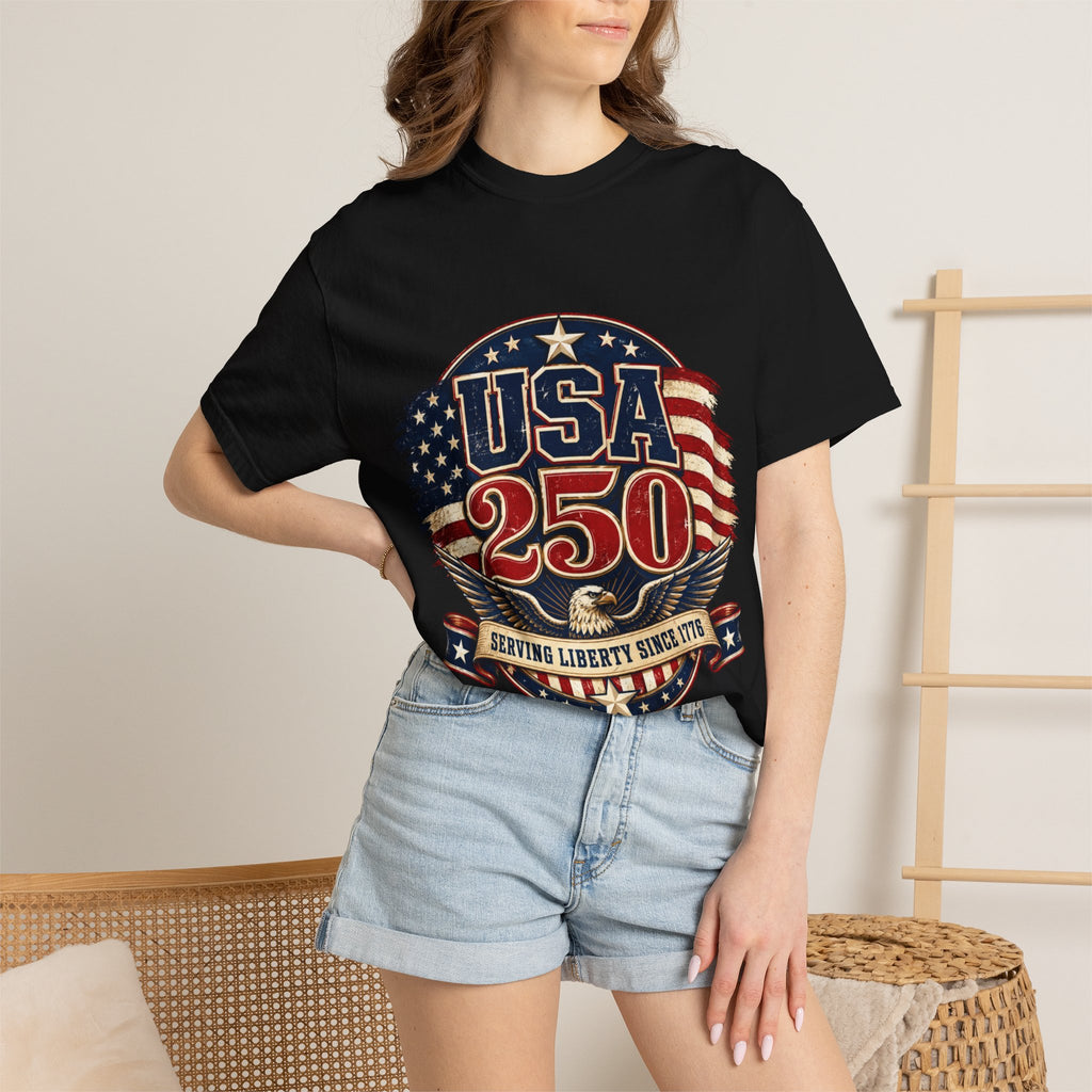USA 250 T-Shirt — Patriotic "Serving Liberty Since 1776" Anniversary Tee