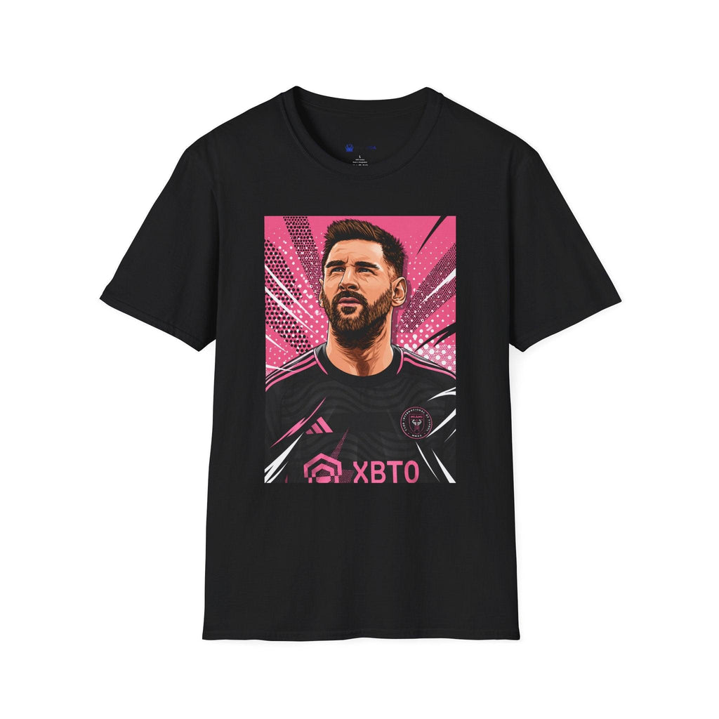 Soccer Star Graphic T‑Shirt — Retro Pink Icon Portrait.