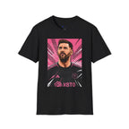 Soccer Star Graphic T‑Shirt — Retro Pink Icon Portrait.