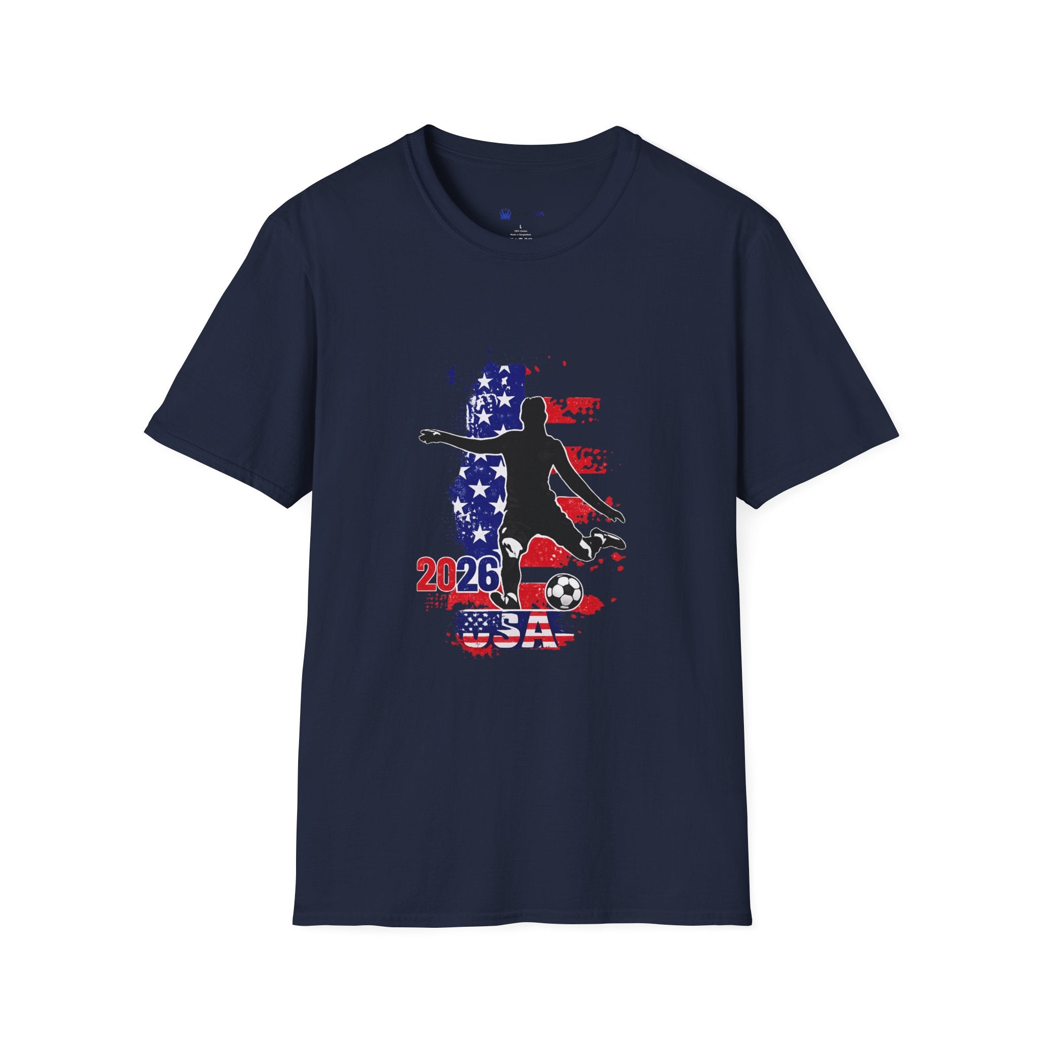 USA Soccer Player Silhouette T-Shirt — American Flag Soccer 2026 Fan Tee