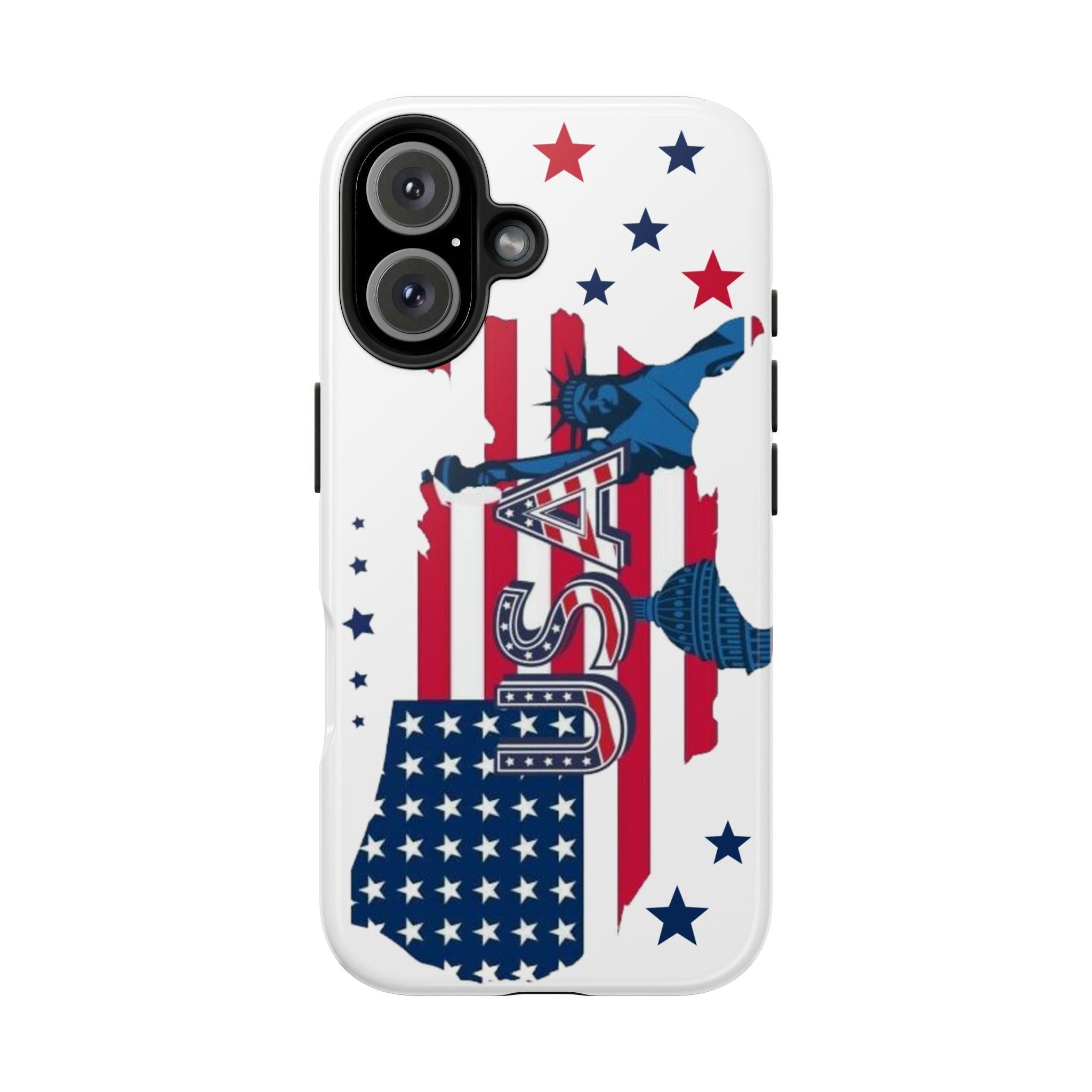 Patriotic USA Tough Phone Case — American Flag Soldier Silhouette.