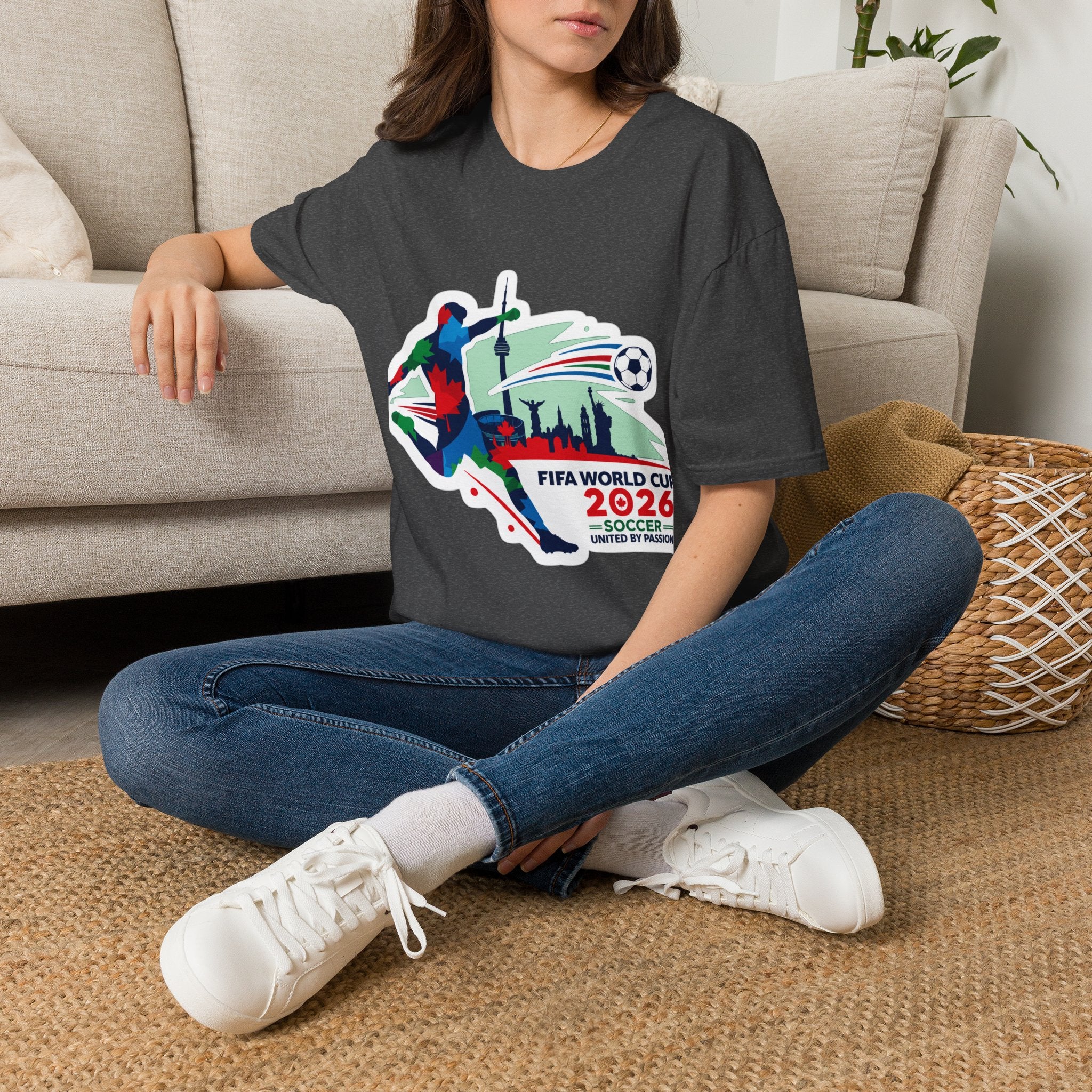 Soccer Cup 2026 T-Shirt — Colorful Player Silhouette with Stadium Skyline