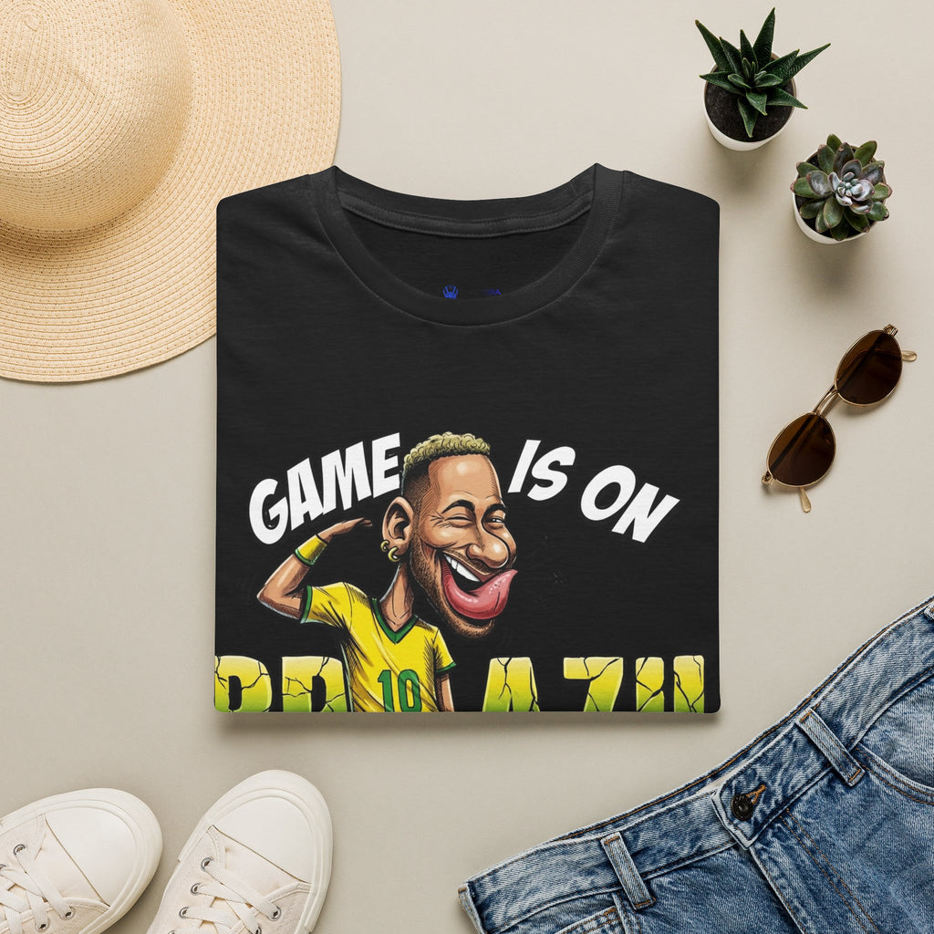 Brazilian Soccer comic style  figure T-Shirt — "Game Is On" Caricature Neymar Fan Tee