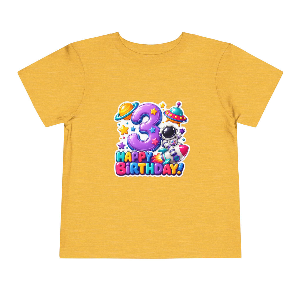 3rd Birthday Toddler Tee — Space Astronaut "Happy Birthday" Shirt