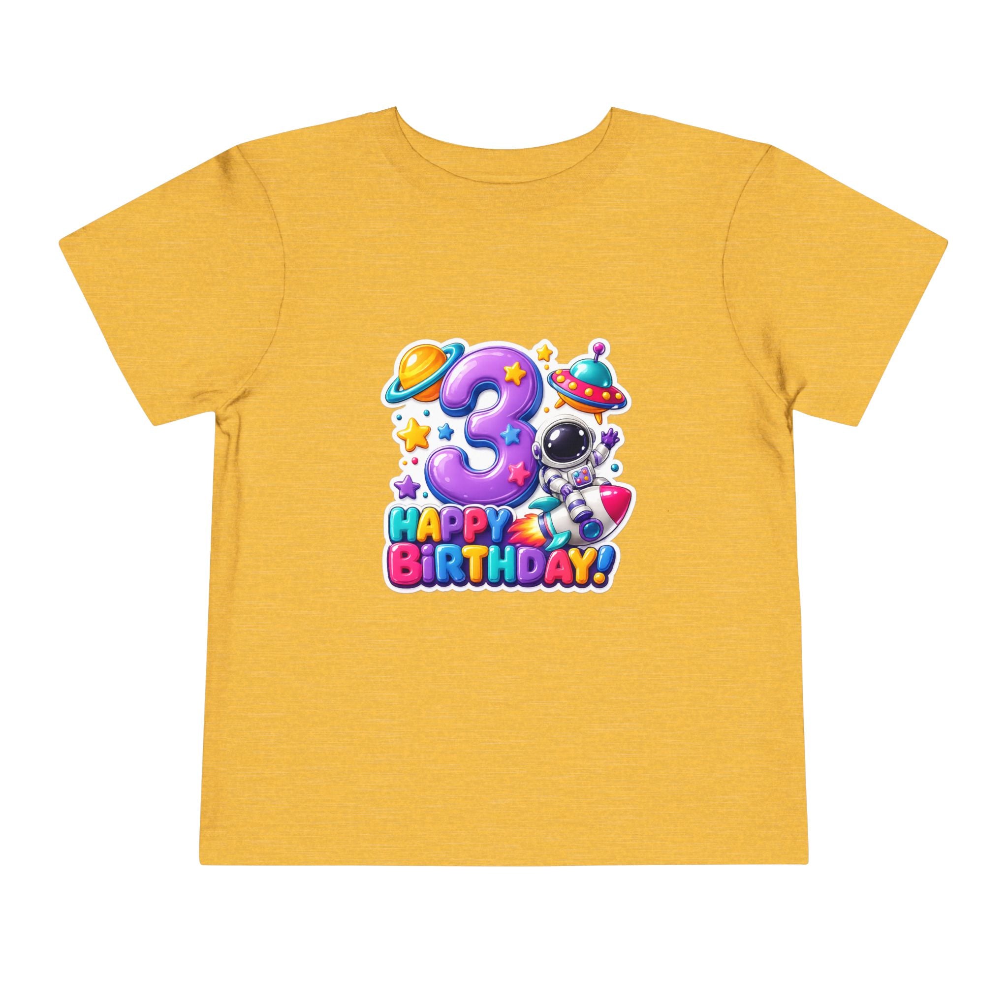 3rd Birthday Toddler Tee — Space Astronaut "Happy Birthday" Shirt