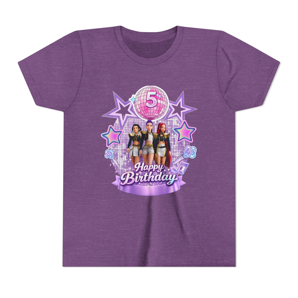 Girls' 5th Birthday Tee - 'Happy Birthday' Glitter Stars Design