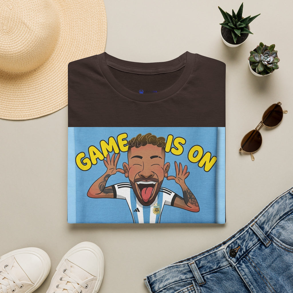 Soccer Fan T-Shirt — "Game Is On" Cartoon Player Graphic